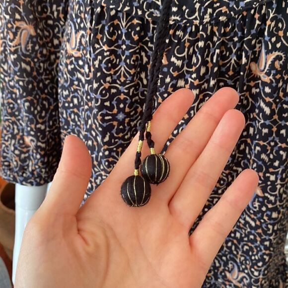 Madewell Black Printed Silk Fiesta Paisley Bell-Sleeve Mini Tunic Dress Size 2 - Picture 7 of 16